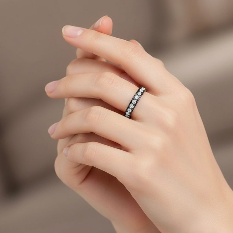 RG111B B.Tiff Black Stacking .01 ct Eternity Ring [Thin Band]