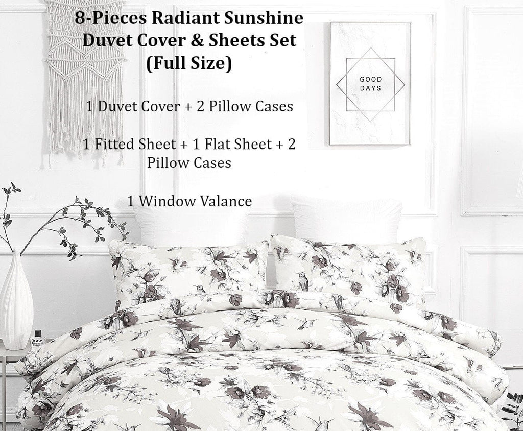 DaDa Bedding Yellow Hummingbird Duvet Cover, Sheets & Valance Set