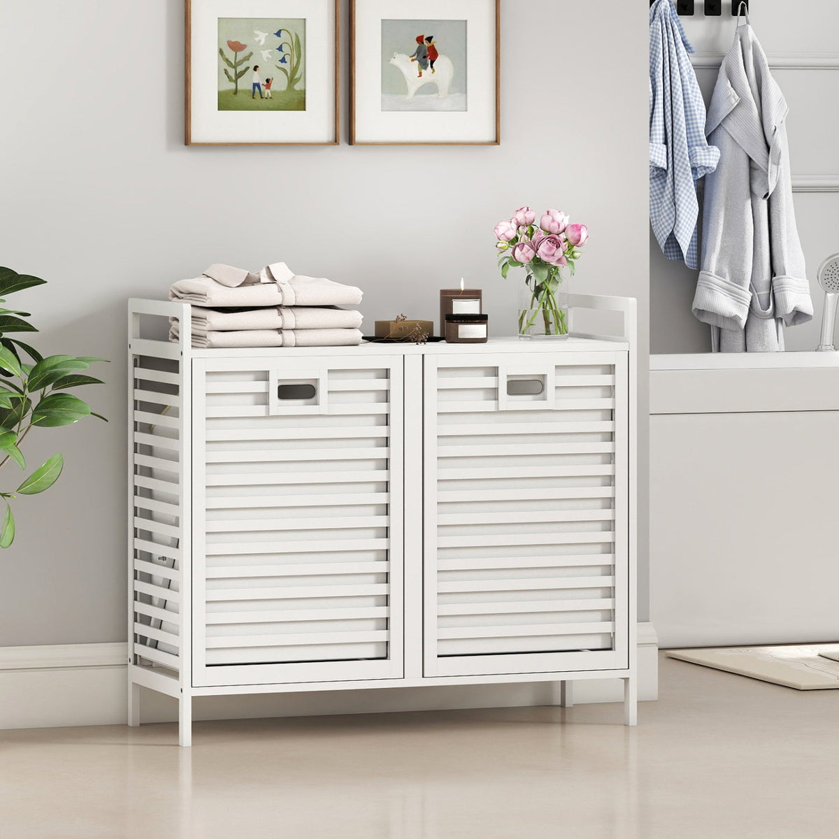 Double Tilt-out Laundry Hamper with 2 Removable Bins-Natural
