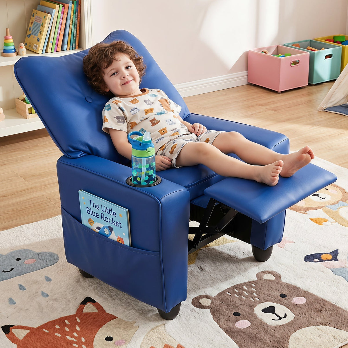 Kids Recliner Chair with Cup Holder and Adjustable Backrest