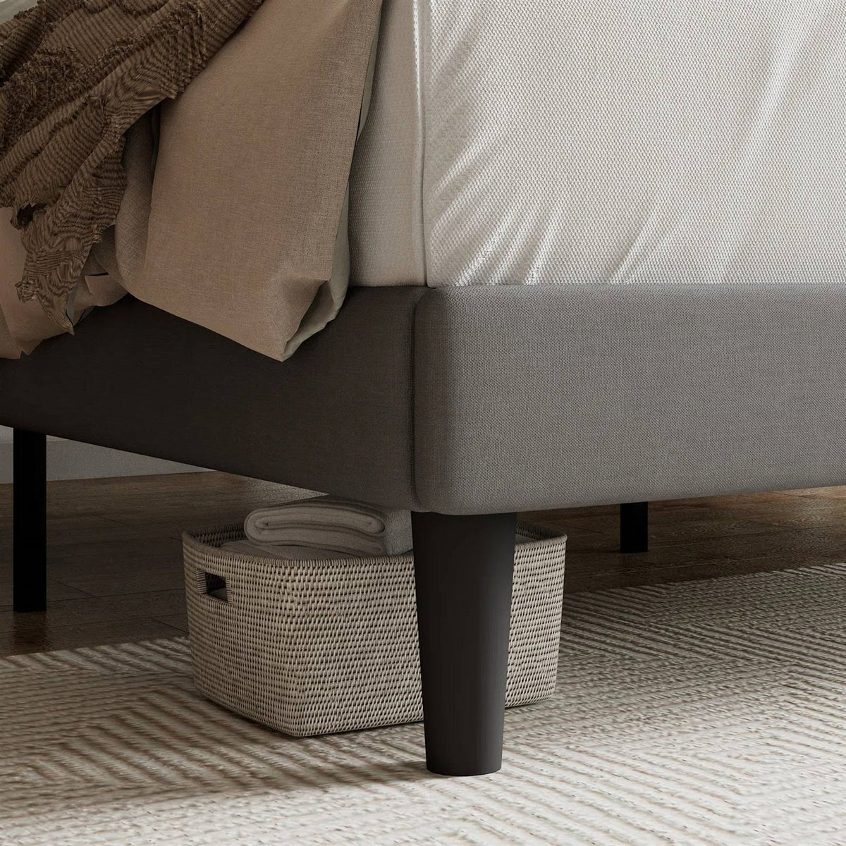 Full size Grey Linen Upholstered Platform Bed Frame with Button-Tufted Headboard HomePacific