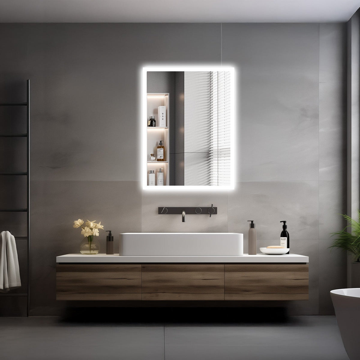Lyra Modern LED Mirror – Acrylic Frame, Anti-Fog, Dimmable