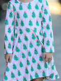 Christmas Girls Pink Stripe Tree Bow Twirl Dress Rylee Faith Designs