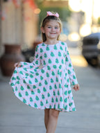 Christmas Girls Pink Stripe Tree Bow Twirl Dress Rylee Faith Designs