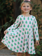 Christmas Girls Pink Stripe Tree Bow Twirl Dress Rylee Faith Designs