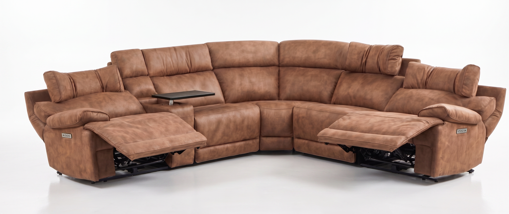 MaxView Media Mocha 6-Piece Power Reclining Sectional with Immersive Sound System