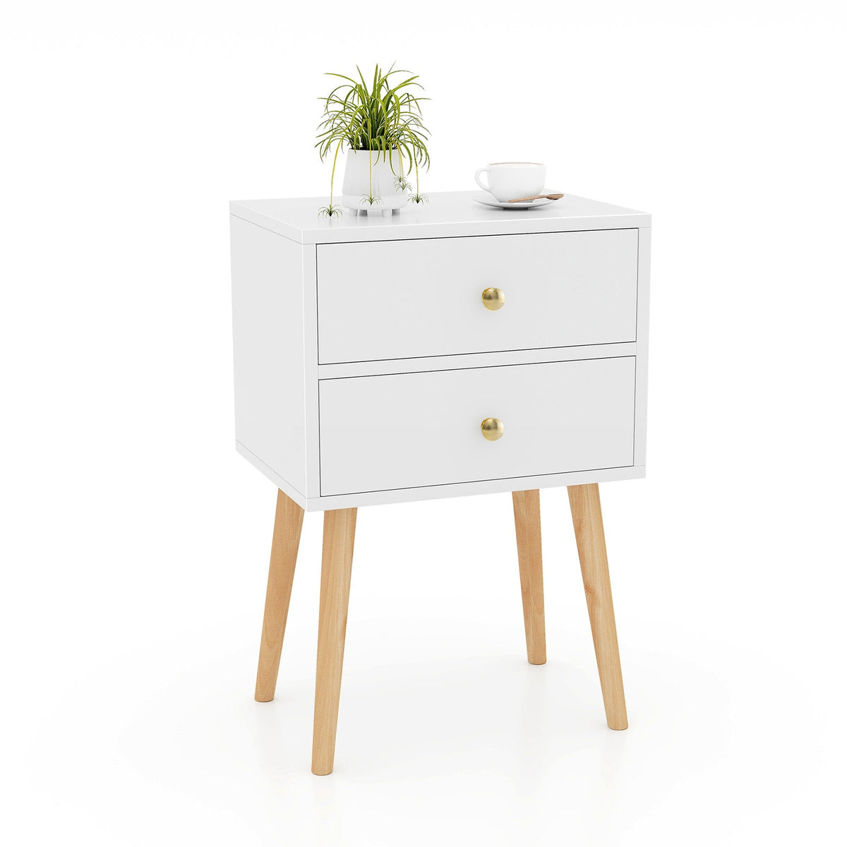 Modern Nightstand Bedside Table Mid Century with 2 Drawers-Natural DirectDeals
