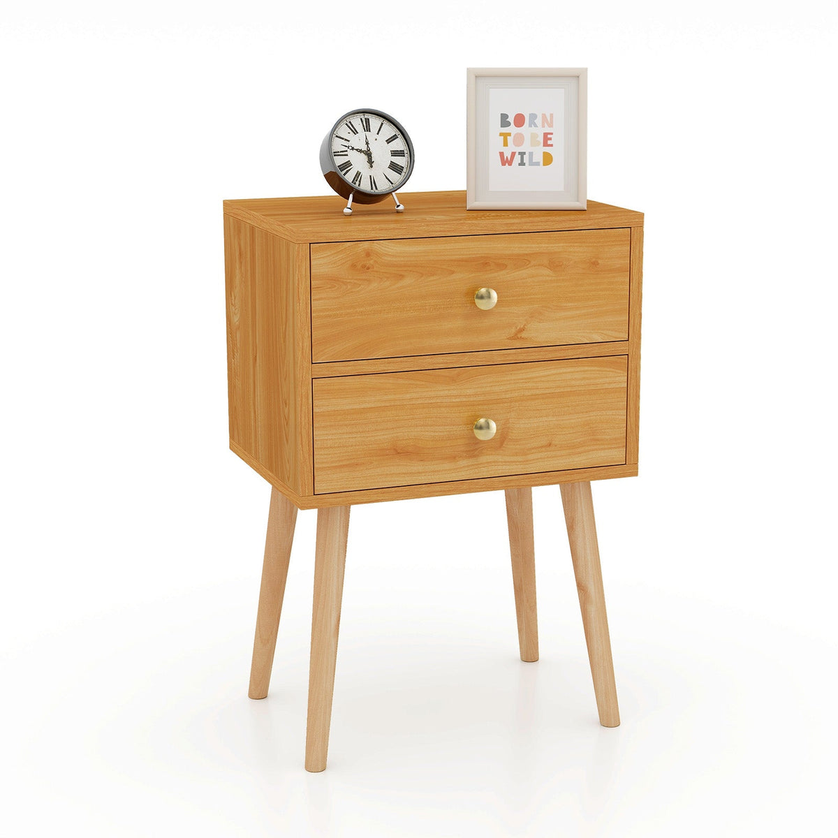 Modern Nightstand Bedside Table Mid Century with 2 Drawers-Natural DirectDeals