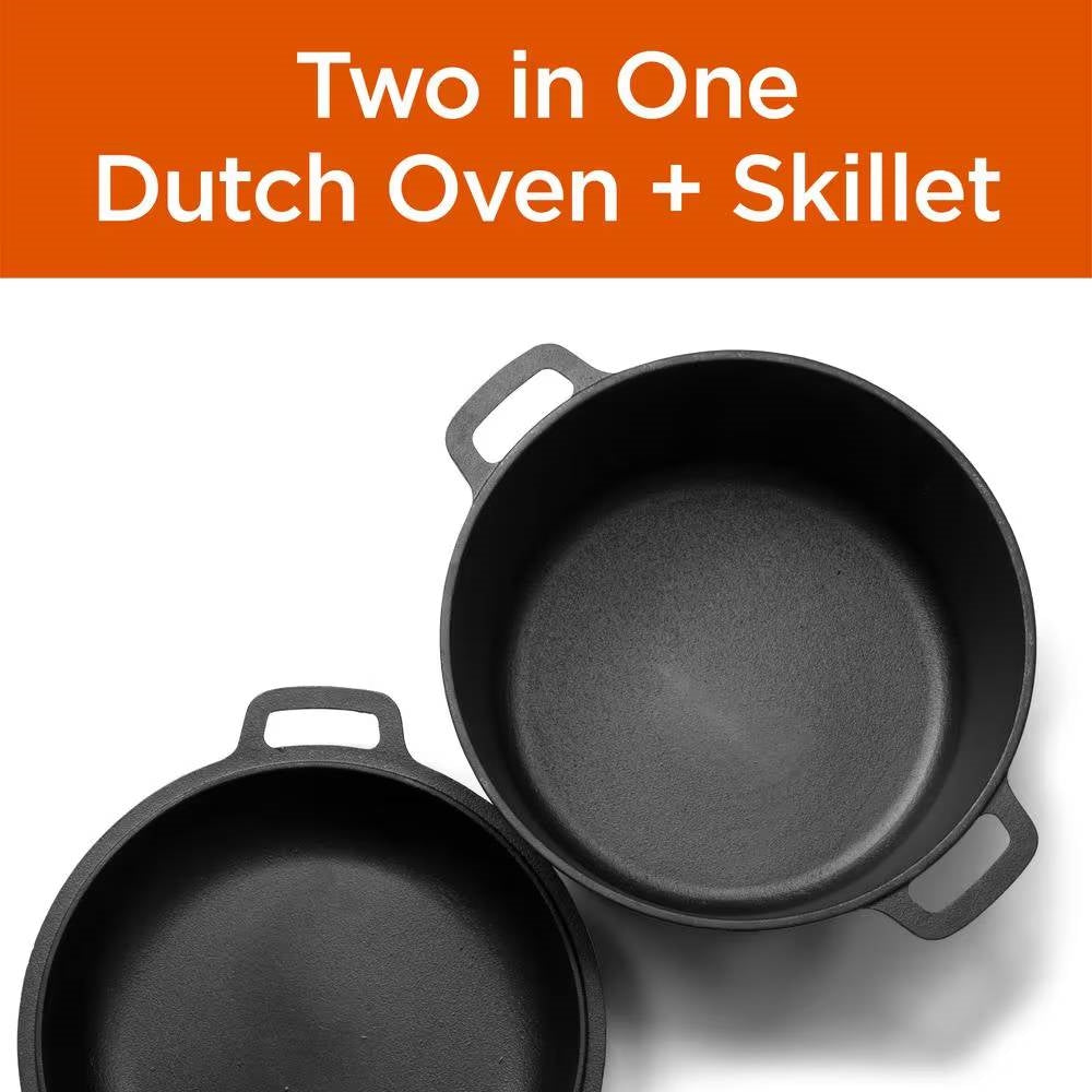 Cast Iron 5-Quart Pre-Seasoned Dutch Oven with 2-in-1 Skillet Lid 10.25-inch HomePacific