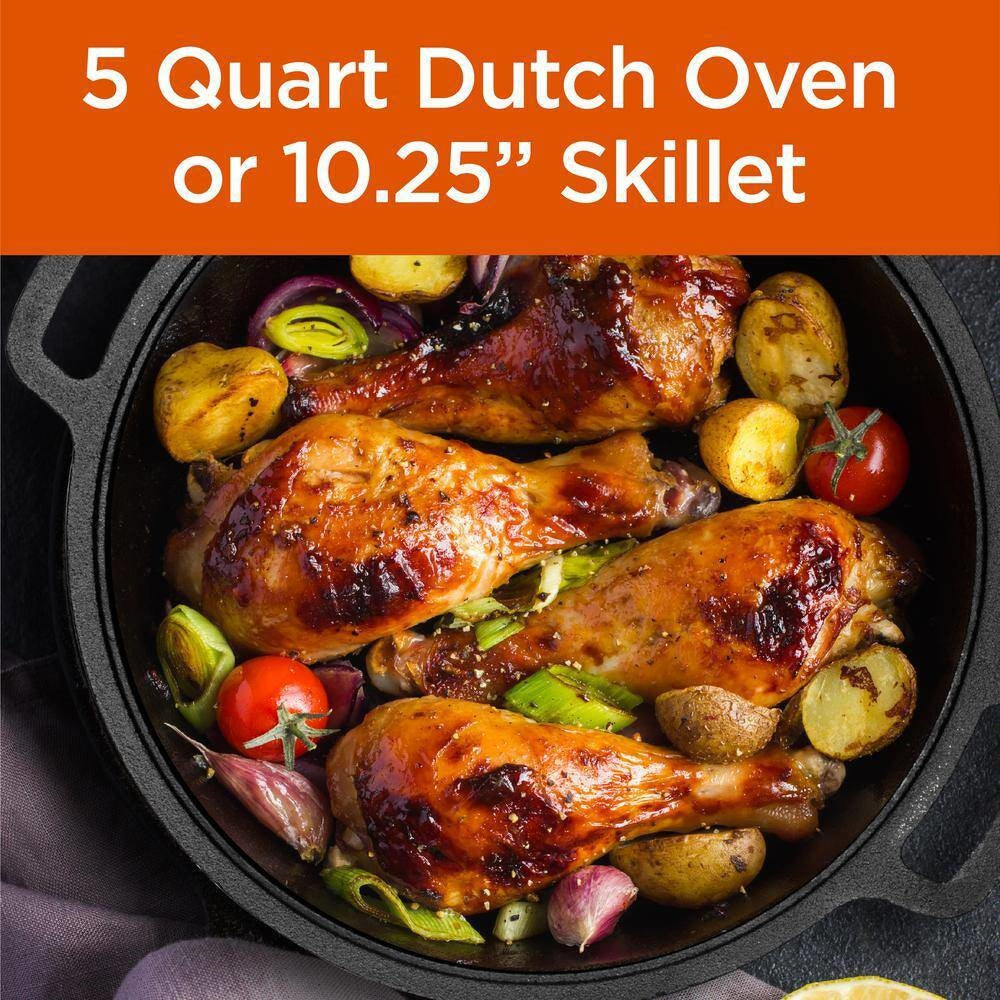 Cast Iron 5-Quart Pre-Seasoned Dutch Oven with 2-in-1 Skillet Lid 10.25-inch HomePacific