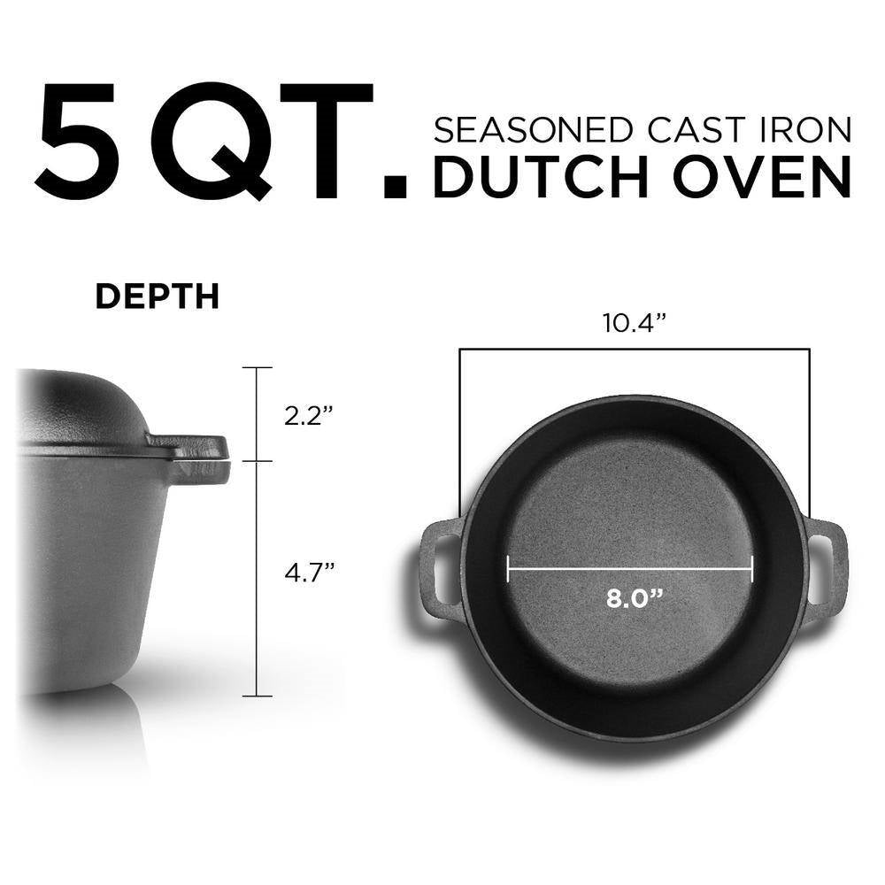 Cast Iron 5-Quart Pre-Seasoned Dutch Oven with 2-in-1 Skillet Lid 10.25-inch HomePacific