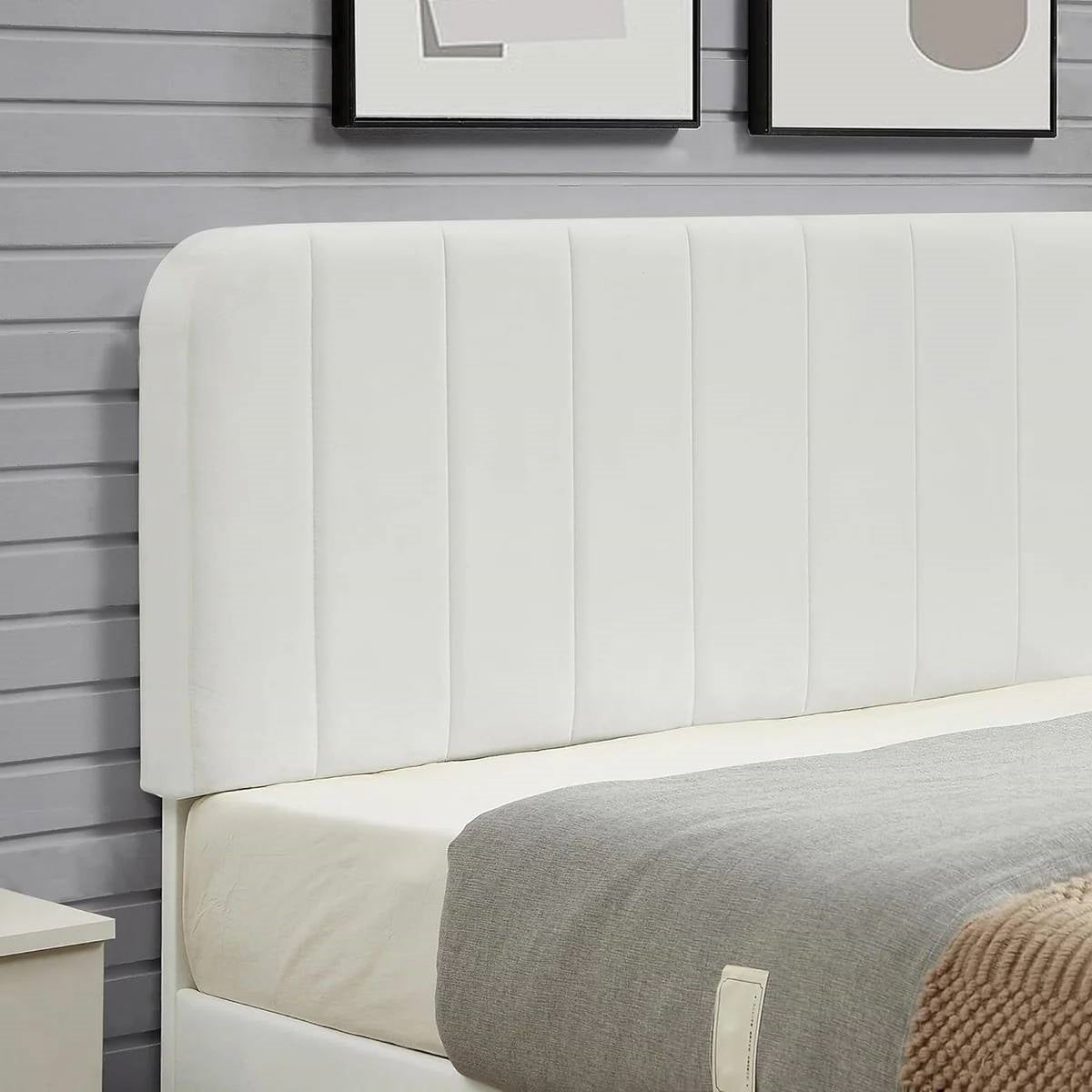 Queen size White Upholstered Platform Bed Frame with Headboard HomePacific