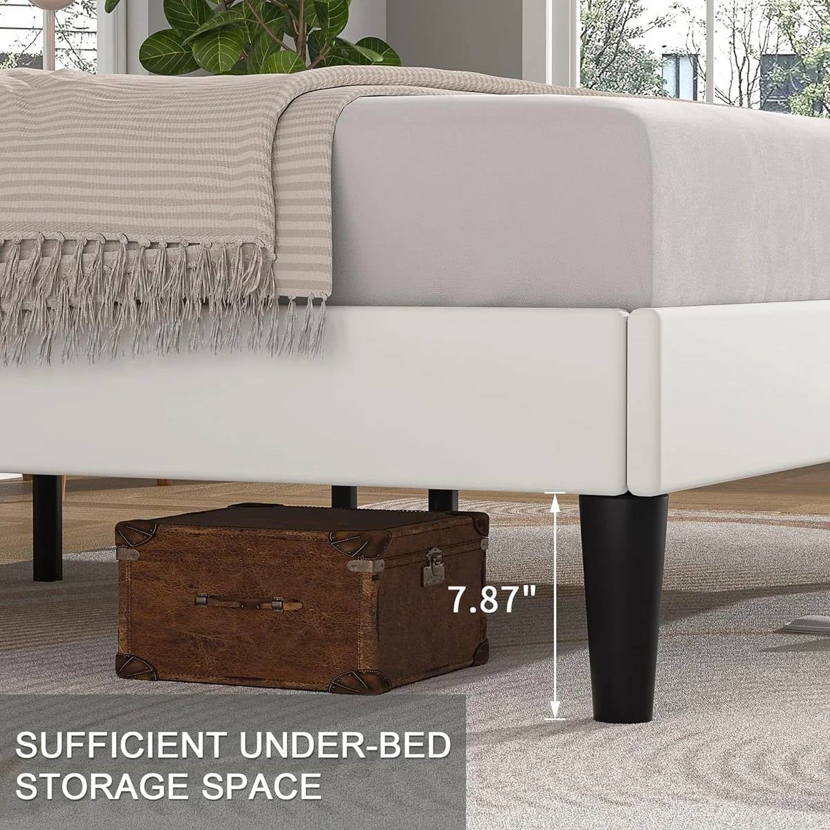 Queen size White Upholstered Platform Bed Frame with Headboard HomePacific