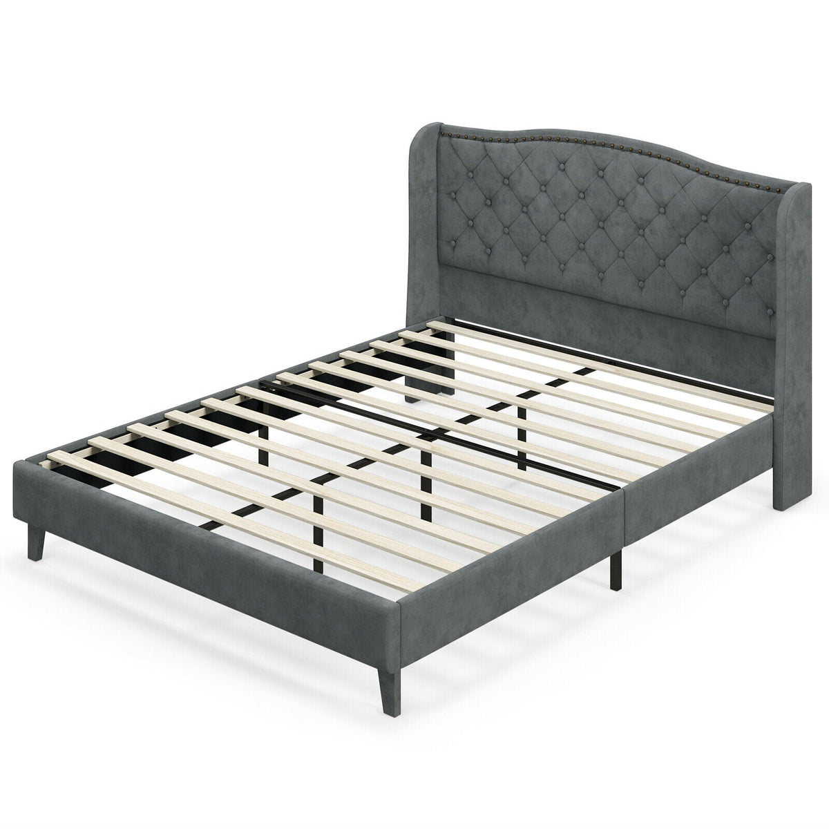 Full/Queen Size Upholstered Platform Bed Frame with Button Tufted Headboard DirectDeals