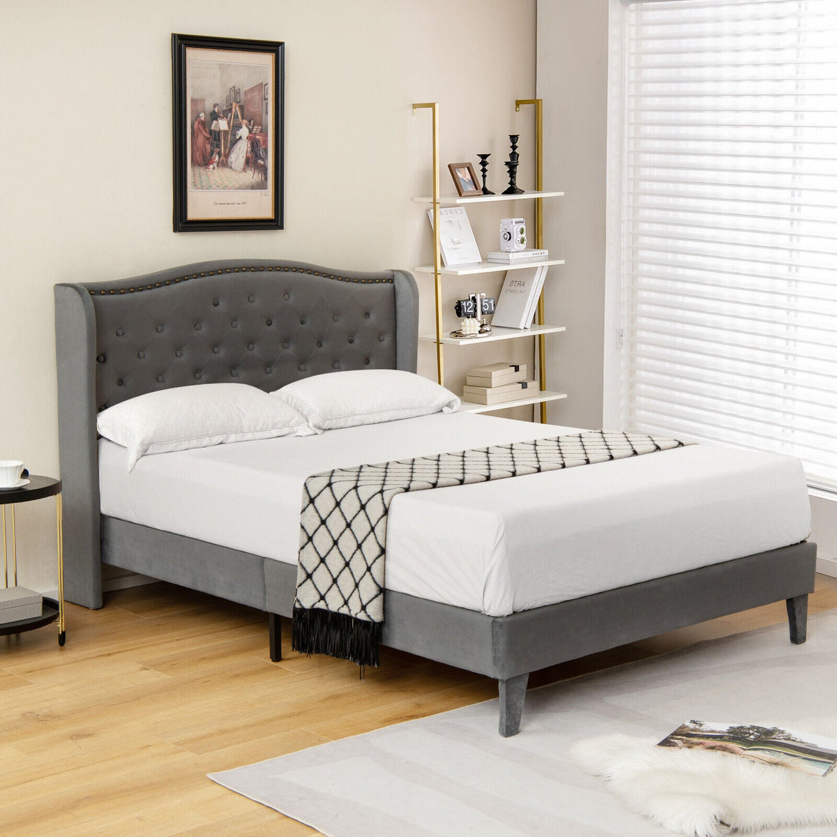Full/Queen Size Upholstered Platform Bed Frame with Button Tufted Headboard DirectDeals
