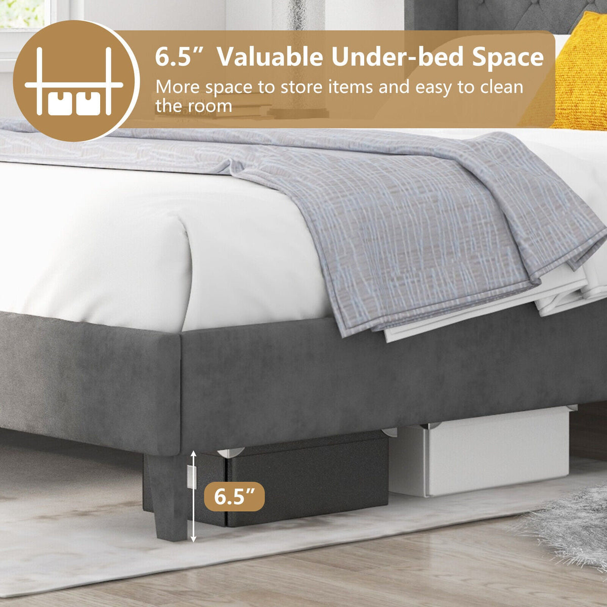 Full/Queen Size Upholstered Platform Bed Frame with Button Tufted Headboard DirectDeals