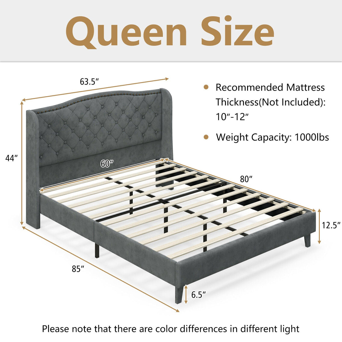 Full/Queen Size Upholstered Platform Bed Frame with Button Tufted Headboard DirectDeals