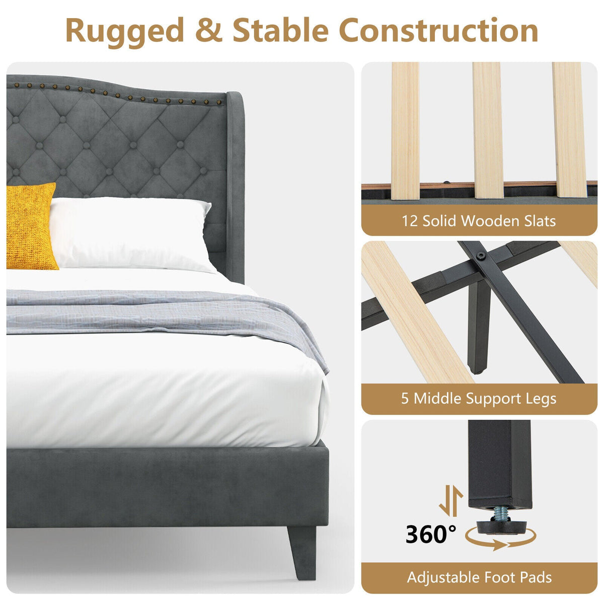 Full/Queen Size Upholstered Platform Bed Frame with Button Tufted Headboard DirectDeals