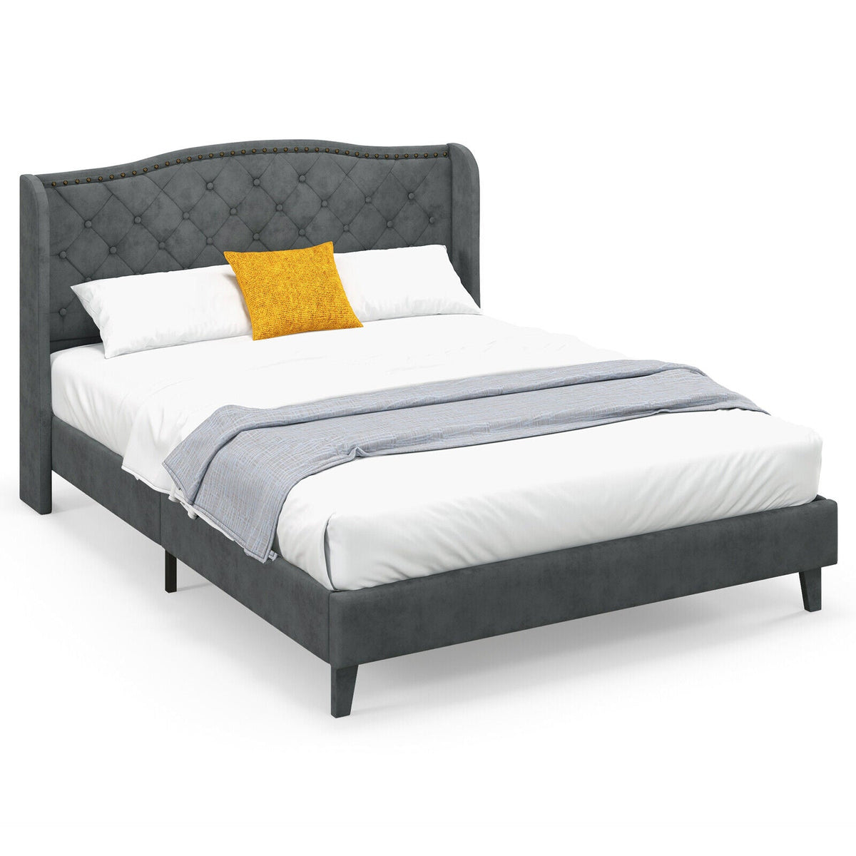 Full/Queen Size Upholstered Platform Bed Frame with Button Tufted Headboard DirectDeals