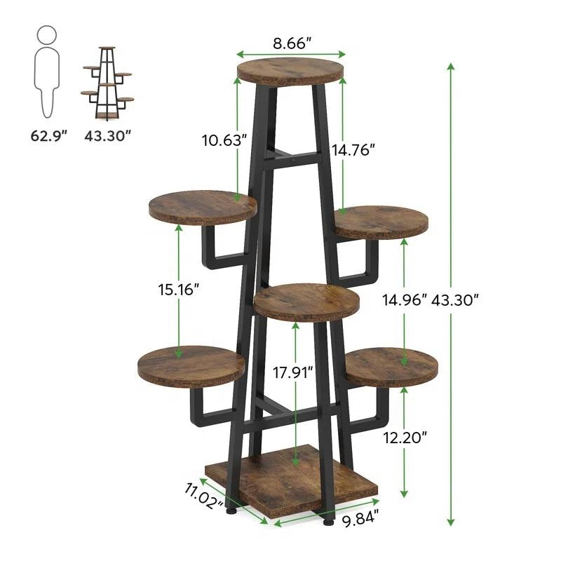 Modern Indoor Multi-Tier Plant Stand with Black Metal Frame and Wood Shelves HomePacific