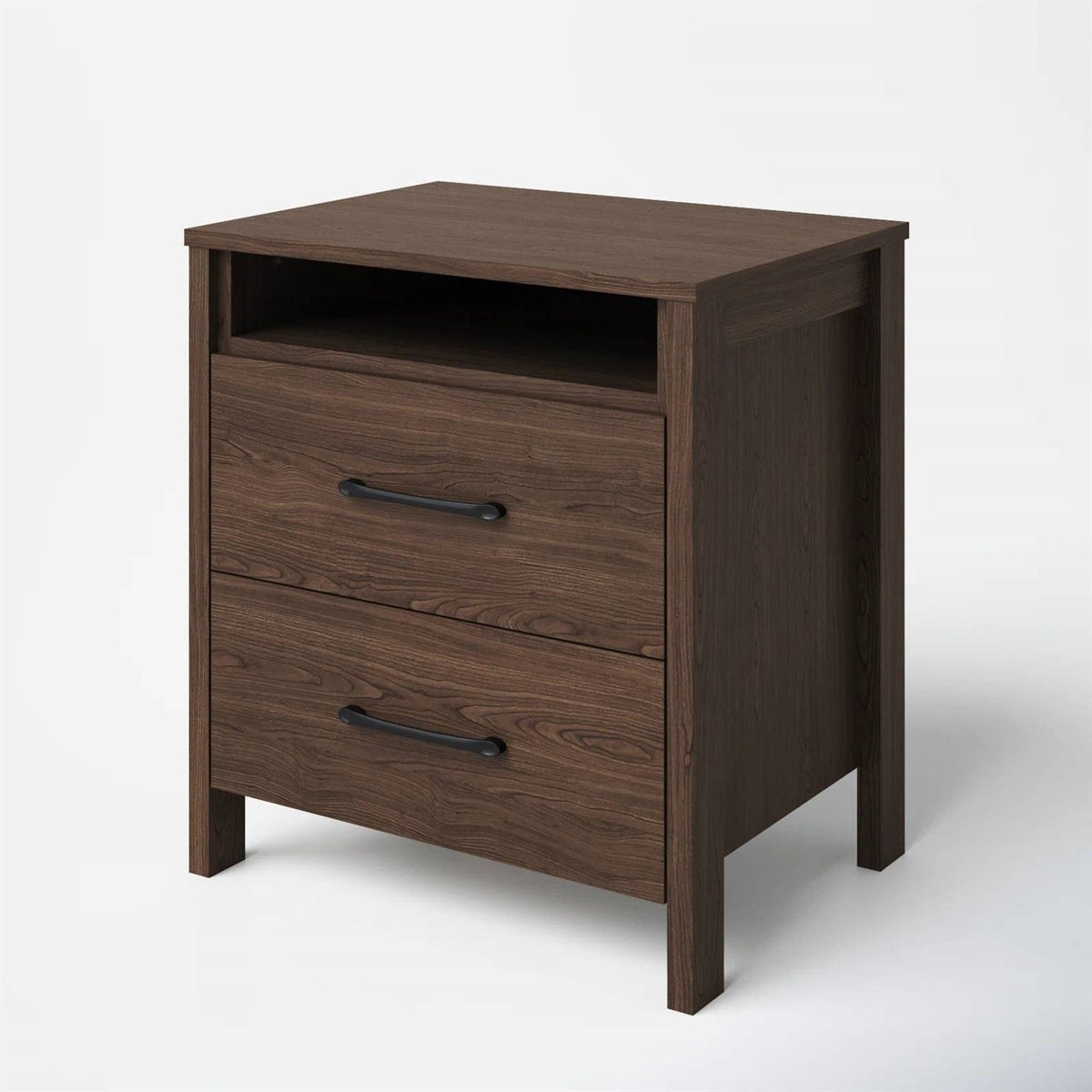 Modern 2-Drawer Nightstand Bedside Table in Brown Walnut Wood Finish HomePacific