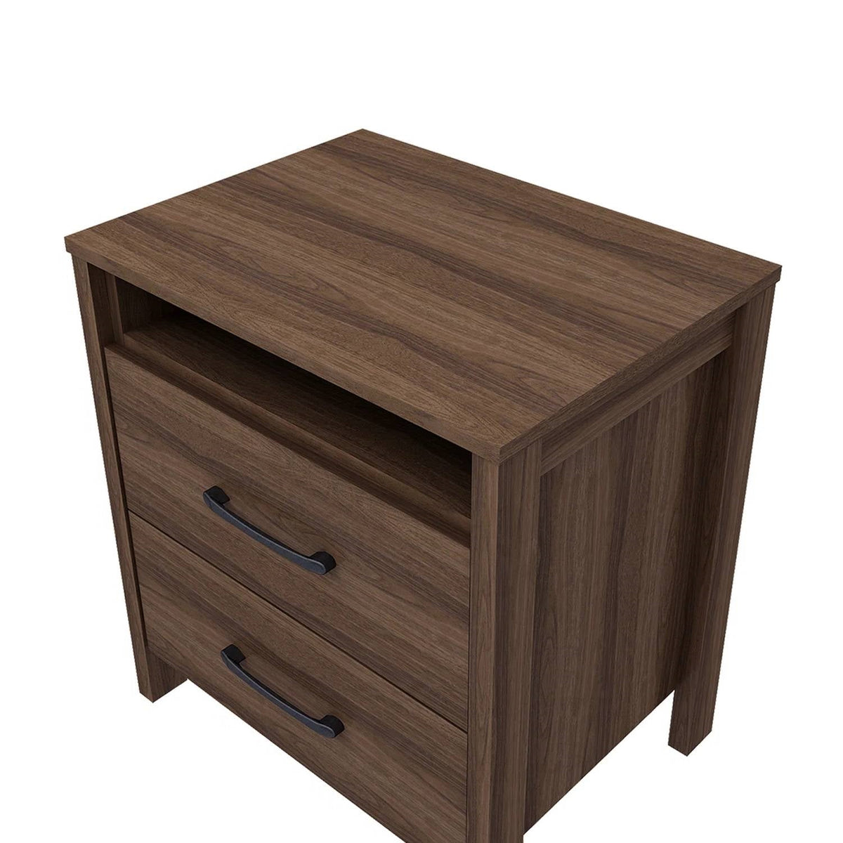 Modern 2-Drawer Nightstand Bedside Table in Brown Walnut Wood Finish HomePacific