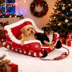 Christmas Sleigh Pet Bed – Removable Washable Plush Sofa with Non-Slip Base Cozy Kawaii