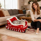 Christmas Sleigh Pet Bed – Removable Washable Plush Sofa with Non-Slip Base Cozy Kawaii