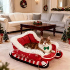 Christmas Sleigh Pet Bed – Removable Washable Plush Sofa with Non-Slip Base Cozy Kawaii