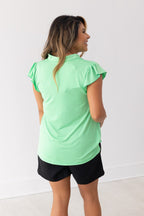 The Nicole V-Neck Top, Lime Green