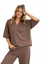 Butter Soft V-Neck Top, Brown