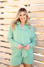 Trouser Shorts, Green Stripes