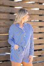 Trouser Shorts, Blue Stripes