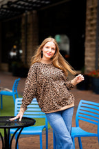 Mock Neck Sweatshirt, Leopard
