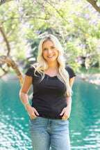 Square Neck Tee with Lace Trim, Black