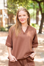 Butter Soft V-Neck Top, Brown