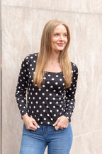 Square Neck Long Sleeve, Polka Dot