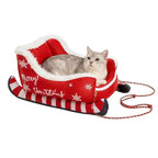 Christmas Sleigh Pet Bed – Removable Washable Plush Sofa with Non-Slip Base Cozy Kawaii