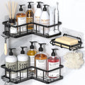 3-Pack Adhesive Rustproof Stainless Steel Shower Shelves with Soap Holder, No Drilling Corner Organizer for Bathroom, Black
