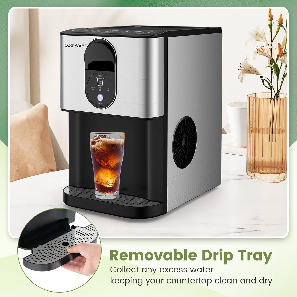 Self Dispensing Nugget Ice Maker Countertop with Soft Chewable Pellet Ice Cubes-Silver