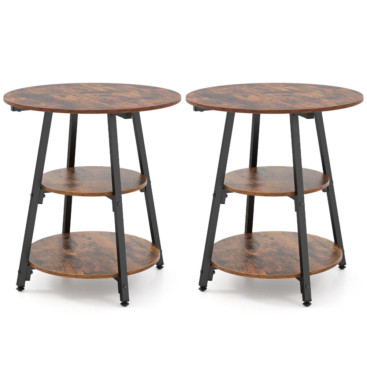 Industrial Side Tables Set of 2 with 3-Tier Shelves DirectDeals