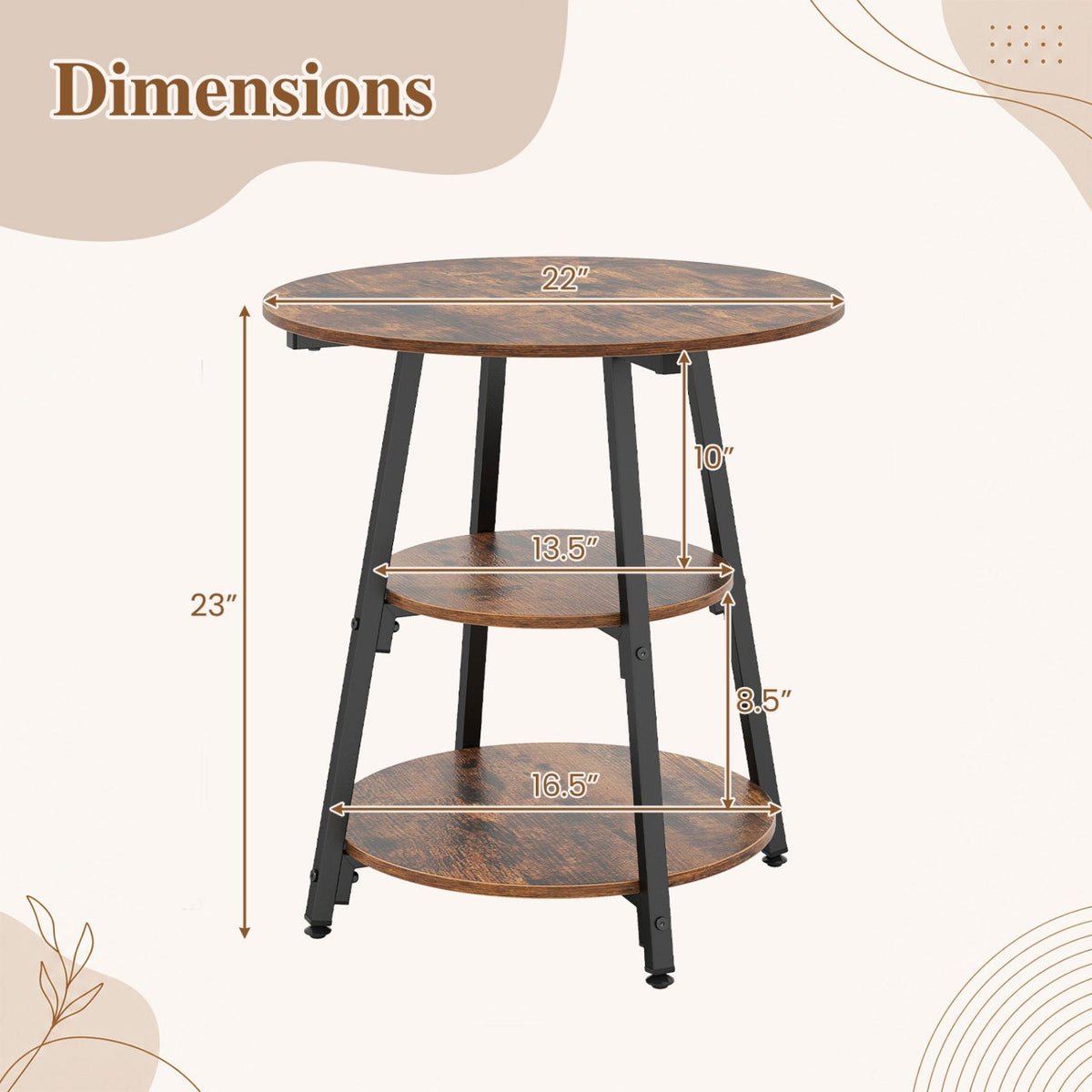 Industrial Side Tables Set of 2 with 3-Tier Shelves DirectDeals