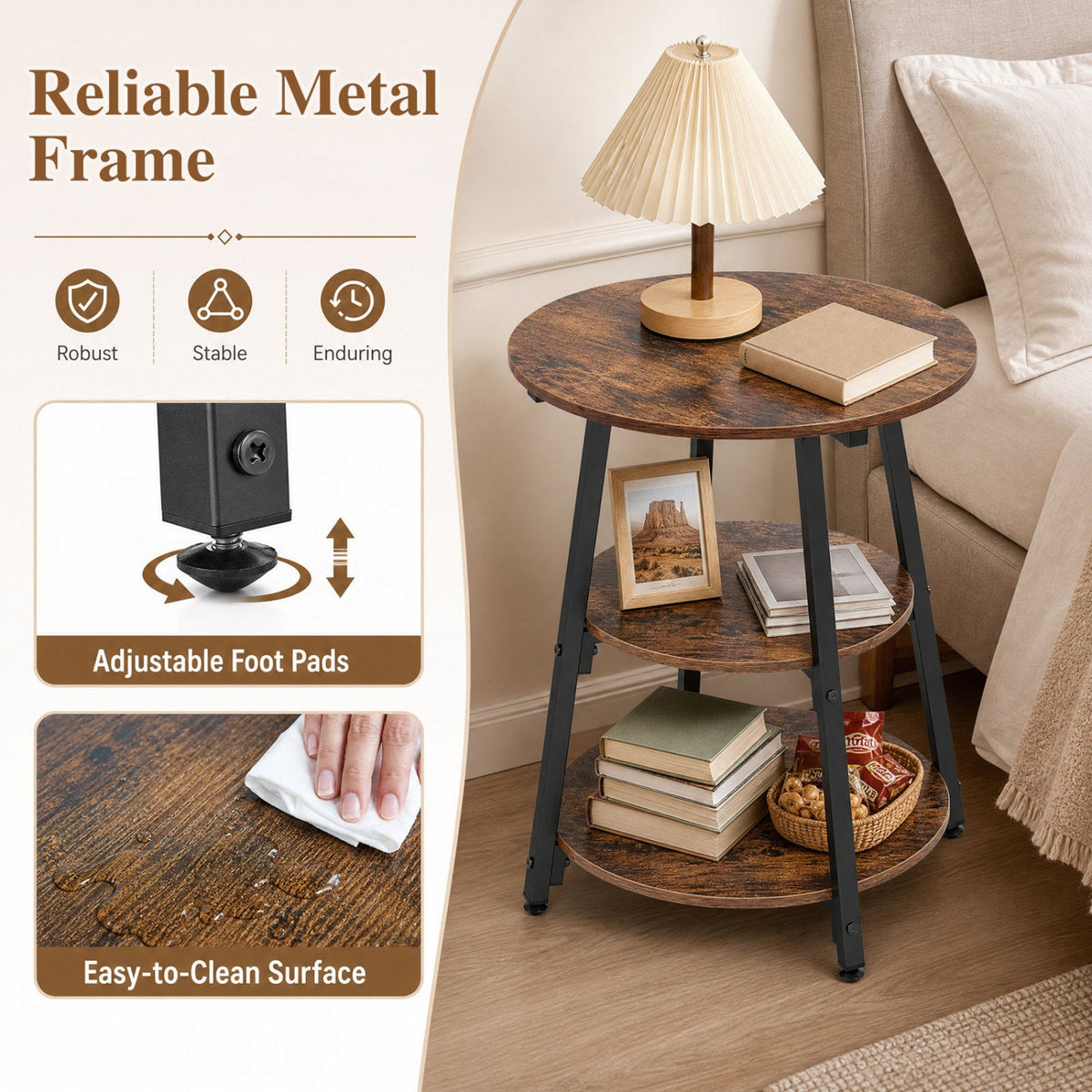 Industrial Side Tables Set of 2 with 3-Tier Shelves DirectDeals