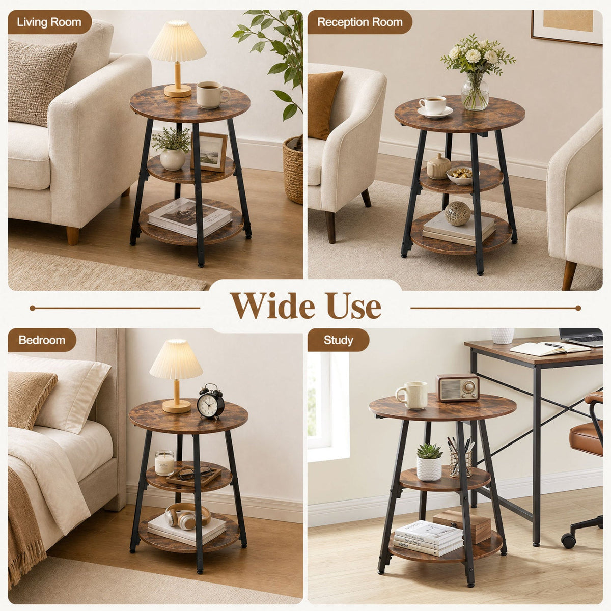 Industrial Side Tables Set of 2 with 3-Tier Shelves DirectDeals