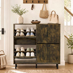 Shoe Storage Cabinet with 4 Flip Drawers - Rustic Brown