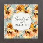 Thankful and Blessed Wall Art – Sage Sunflower Fall Floral Square Farmhouse Framed Decor (SB308)