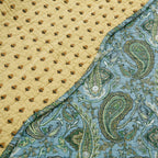 Green Blue Persian Paisley Scalloped Cotton Reversible Quilted Throw Blanket