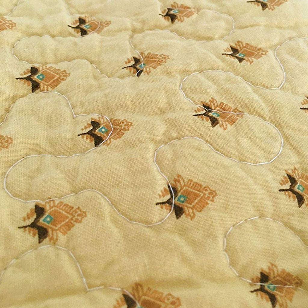 Green Blue Persian Paisley Scalloped Cotton Reversible Quilted Throw Blanket