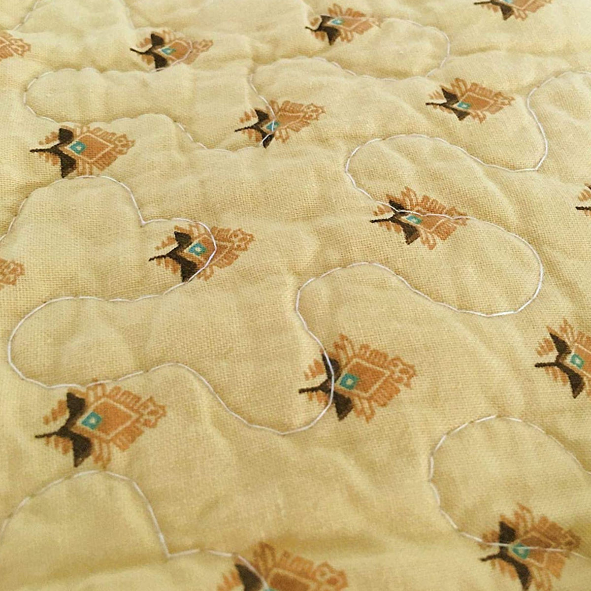 Green Blue Persian Paisley Scalloped Cotton Reversible Quilted Throw Blanket