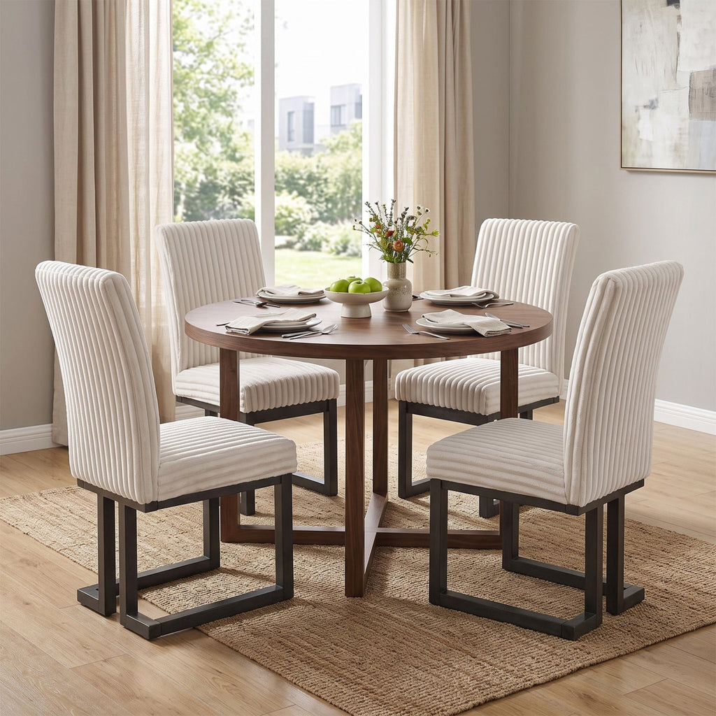 Upholstered Dining Chairs Set of 4 with Rubber Wood Legs